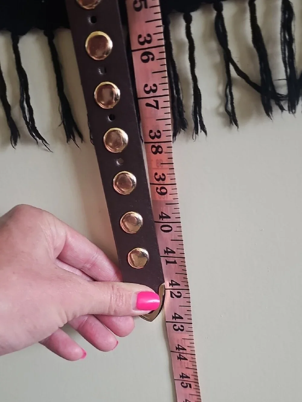 Classic Brown Leather Stud Belt with Gold Buckle
